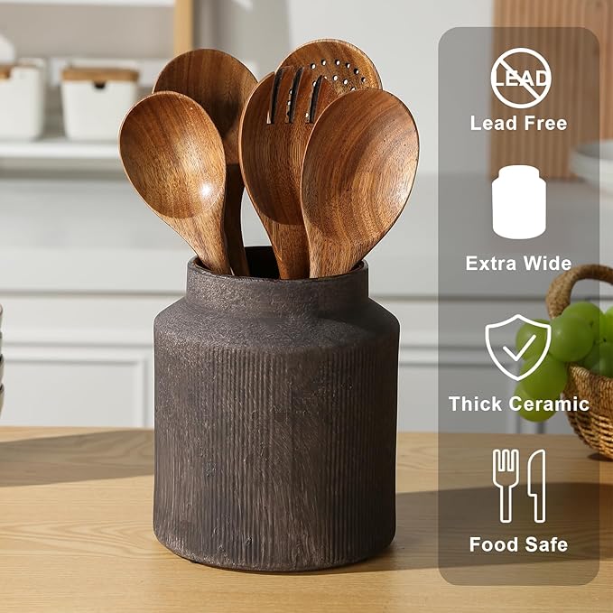 Farmhouse Ceramic Farmhouse Kitchen Utensil Holder - Image 3