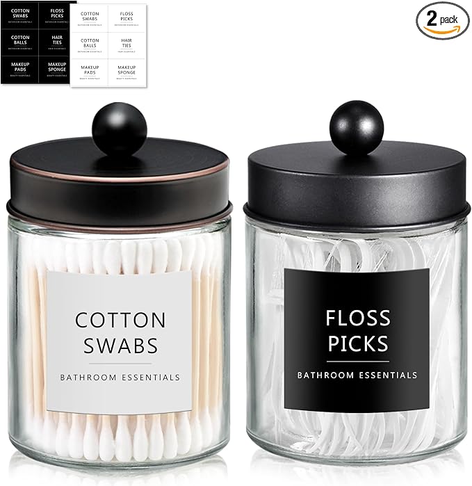 SheeChung 2-Pack Qtip Holder Dispenser-Glass Apothecary Jars by SheeChung