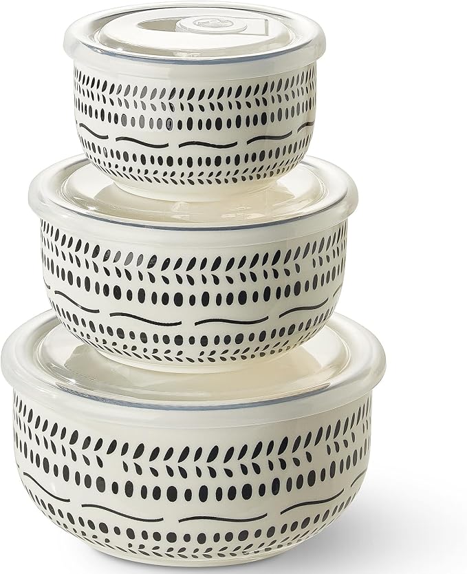 Metahom Ceramic Bowls with Lids Set of 3, Nesting Bowls by Metahom