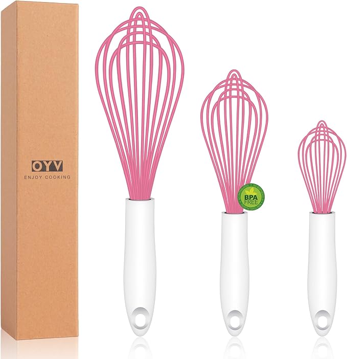 OYV Pink Silicone Whisk, Sealed Waterproof Design Set of 3, Professional by OYV