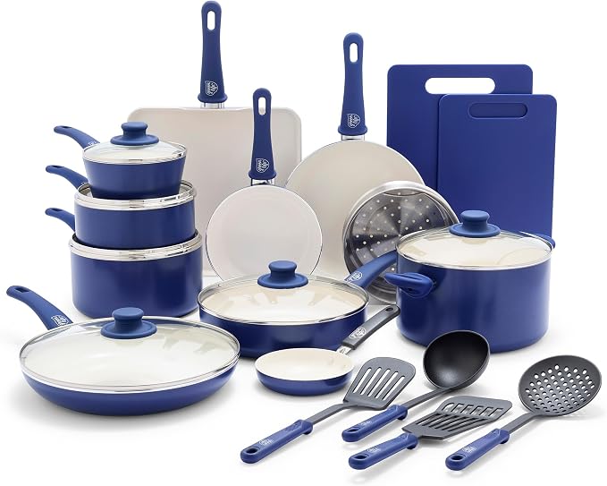 GreenLife Soft Grip 23 Piece Kitchen Cookware Pots and Frying Saucepans Set by GreenLife