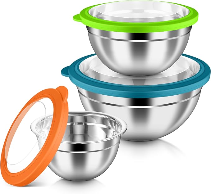 HaWare Mixing Bowls with Airtight Clear Lids, 6-Piece Stainless Steel Strong by HaWare