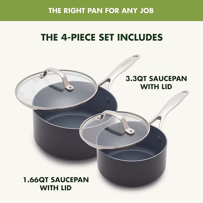 GreenPan Valencia Pro Ceramic Nonstick 1.66QT & 3.3QT Saucepan Pots - Image 4