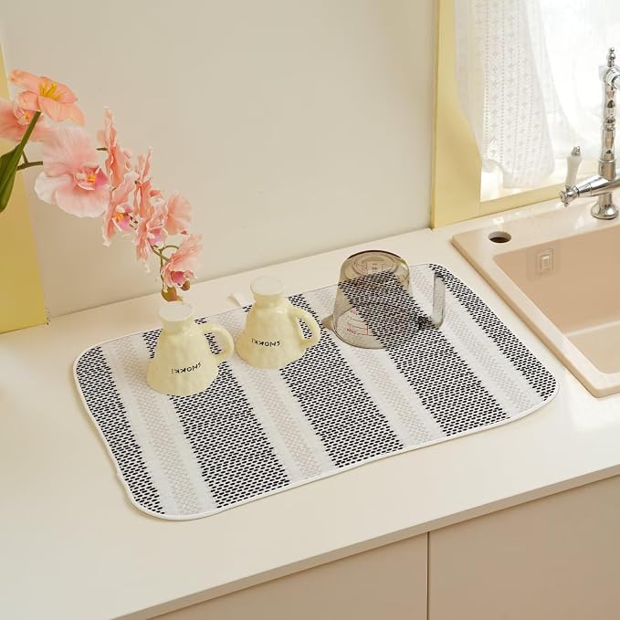 Boho Black Dish Drying Mat 18 x 24 inch Modern Geometry Polka Dot Striped - Image 6