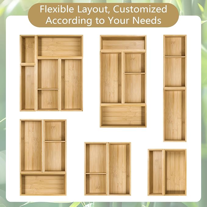 5 Pack Bamboo Drawer Organizer Set - Image 7