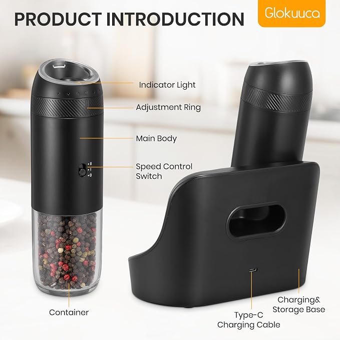 Rechargeable Gravity Electric Salt Grinder Set - Image 2