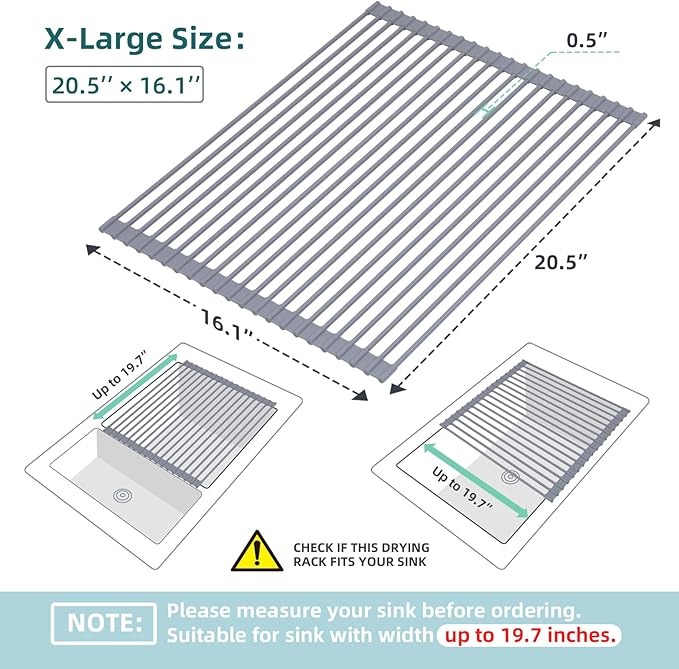 Ohuhu Sink Drying Rack, 20.5" W x 16.1" L Over The Sink Roll-Up Dish Drainer - Image 9