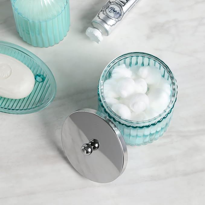 KMwares 2-Pack Glass Bathroom Jars – Blue Ribbed Glass - Image 3