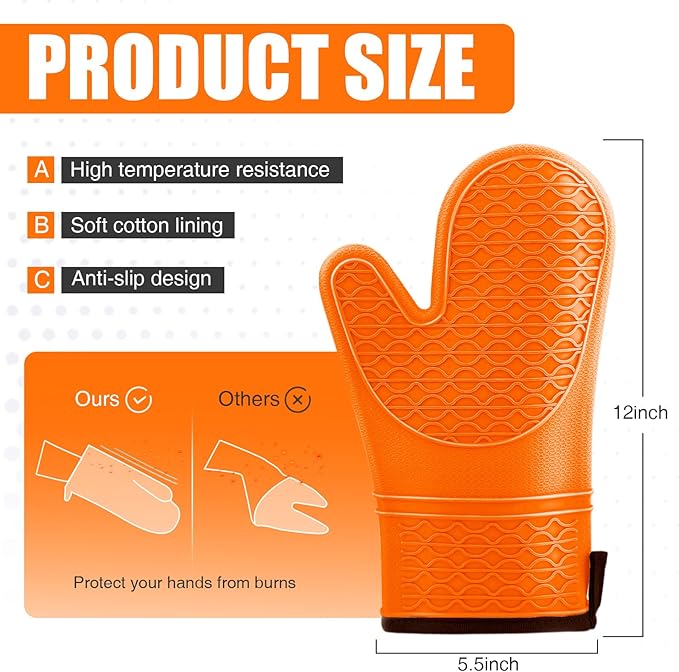 Silicone Oven Mitts, Heat Resistant 2PCS Oven Mitts - Image 2