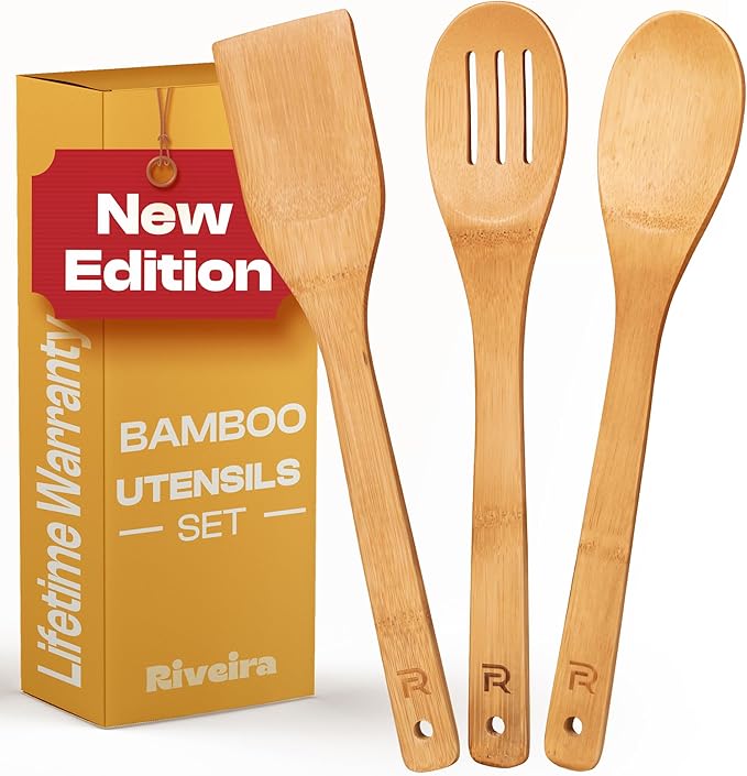 Riveira Bamboo Wooden Spoons for Cooking 3-Piece, Apartment Essentials Wood by Riveira