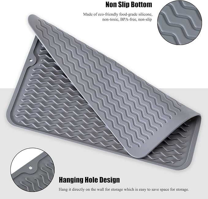 Silicone Dish Drying Mat, Non-Slip Easy Clean Sink Mat Large Heat-resistant - Image 4