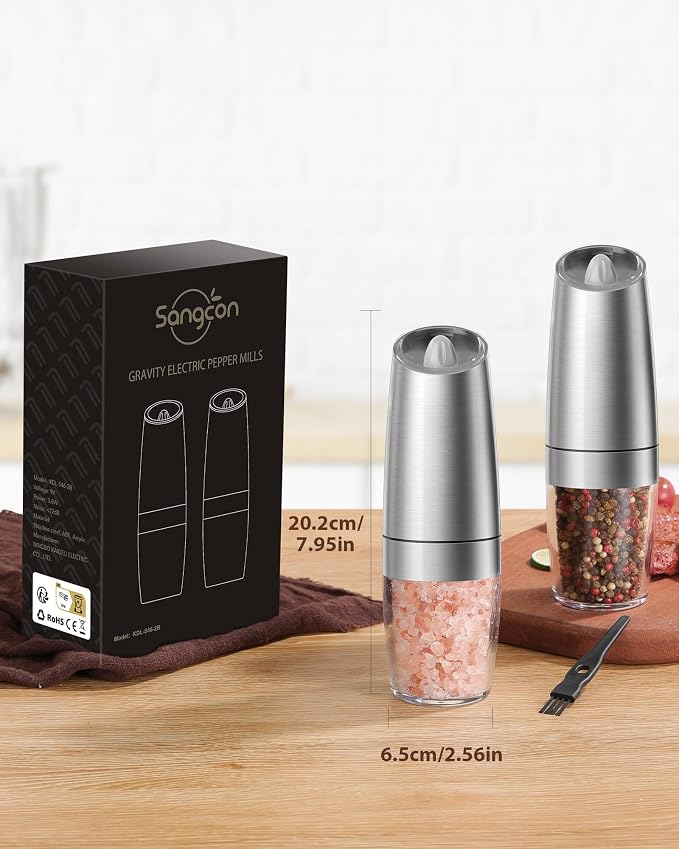 Sangcon Gravity Electric Pepper and Salt Grinder Mill Set Automatic Shakers - Image 6