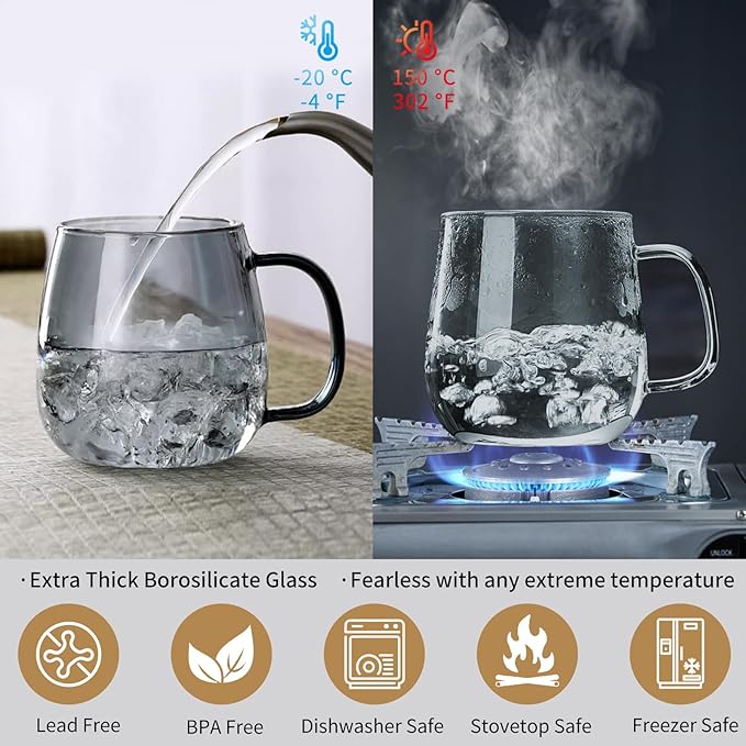 Glass Tea Cup with Infuser and Lid, 17.6oz/520ml Large Borosilicate Teacup - Image 5