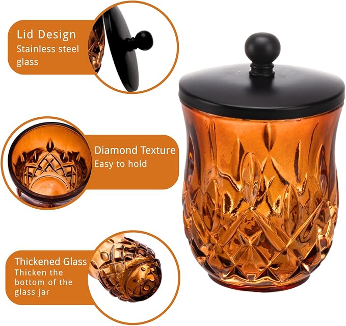 Qtip Holder, 10 Oz Amber Glass Apothecary Jars - Image 3