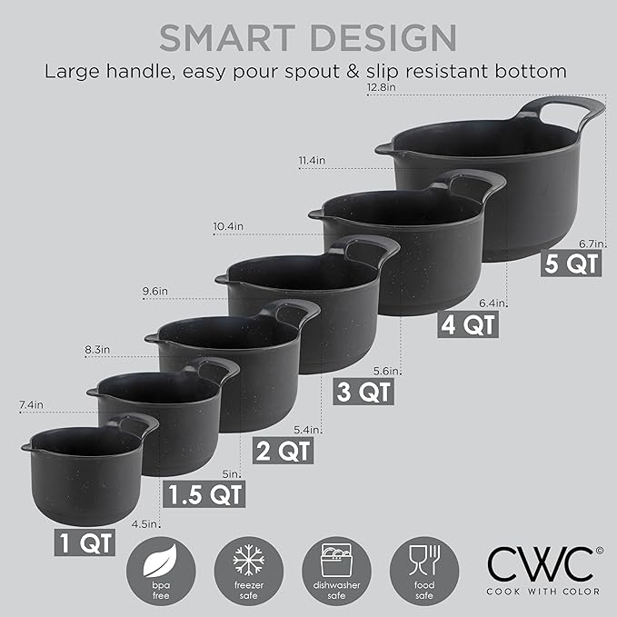 COOK WITH COLOR Nesting Plastic Mixing Bowl Set with Pour Spouts and Handles - Image 5