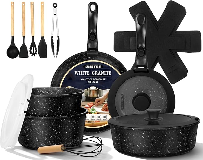 pots and Pans Set, Nonstick Cookware Set Detachable Handle, Induction Kitchen by UMETRE