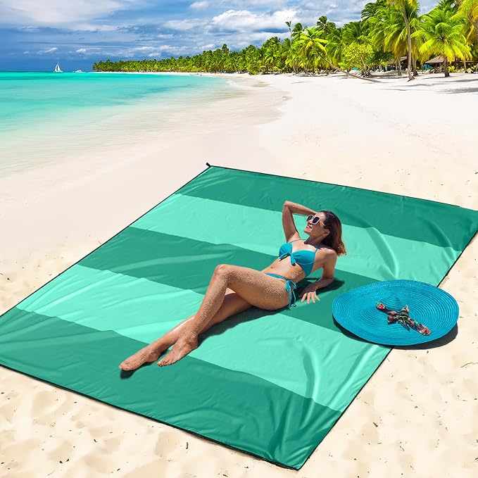 WIWIGO Beach Blanket Waterproof Sandproof Beach Mat 79" X 83"/10'x9'for 2-8 - Image 5