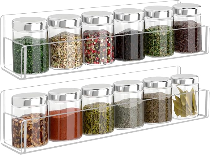 Acrylic Spice Rack Wall Mount-12 Inch, 2 Pack Hanging Seasoning Rack Organizer by Douildhaiy