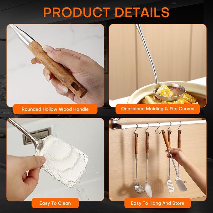 6 Pcs Cooking Utensils Set 304 Stainlss Steel Kitchen Utensils Set Heat - Image 5