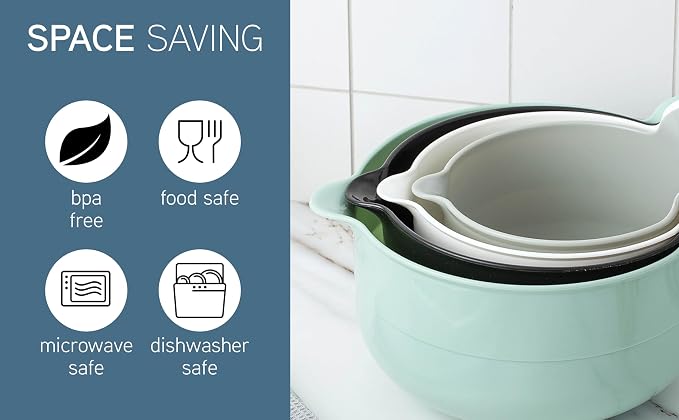 COOK WITH COLOR Nesting Plastic Mixing Bowl Set with Pour Spouts and Handles - Image 3