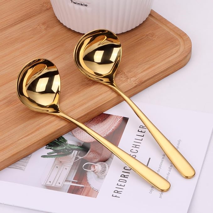 9.5 Inch Gold Ladle Spoons SUS304 Stainless Steel Soup Ladle 2 oz. Gravy Sauce - Image 7