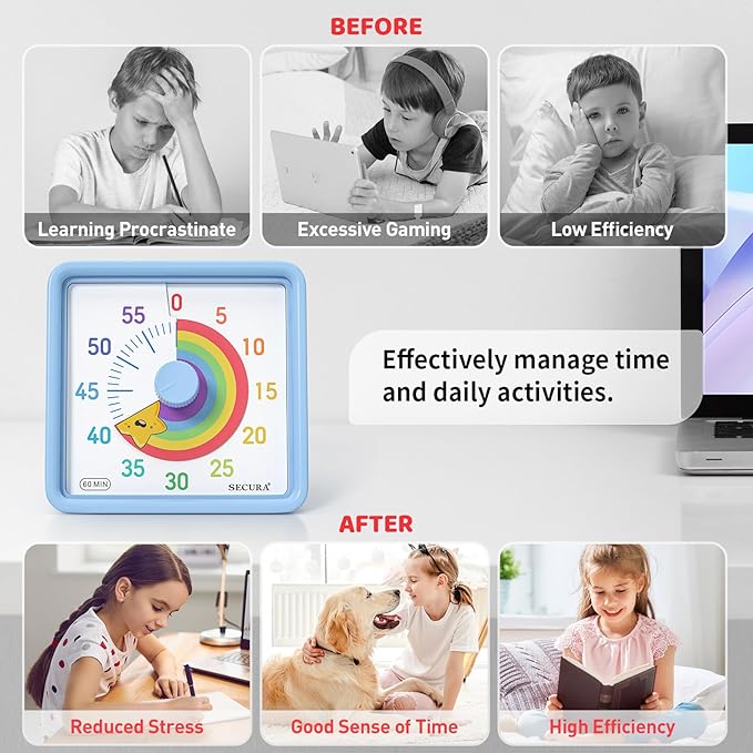 Secura 60-Minute Visual Timer for Kids, Time Clocks, Countdown Timer for Office - Image 4