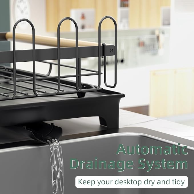 2-Tier Dish Rack with Drainboard: Large Capacity Anti-Rust Kitchen Counter - Image 5
