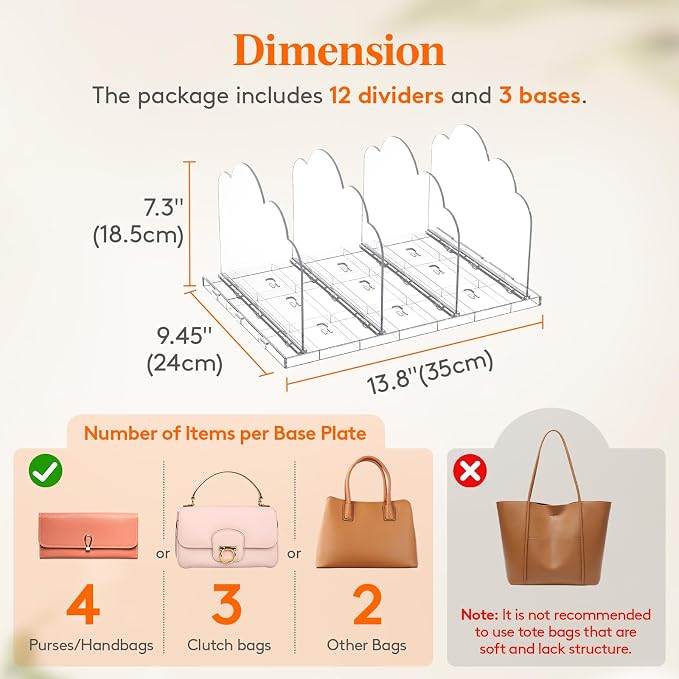 Lifewit Purse Organizer for Closet, Adjustable Clutch Purse Storage Organizer - Image 2