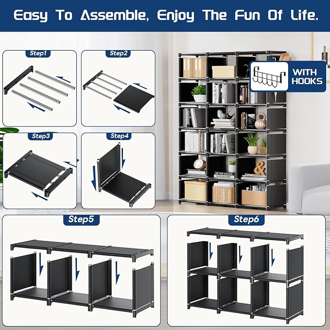 Mavivegue Book Shelf, 18 Cube Storage Organizer, DIY Bookcase, Metal Cube - Image 7