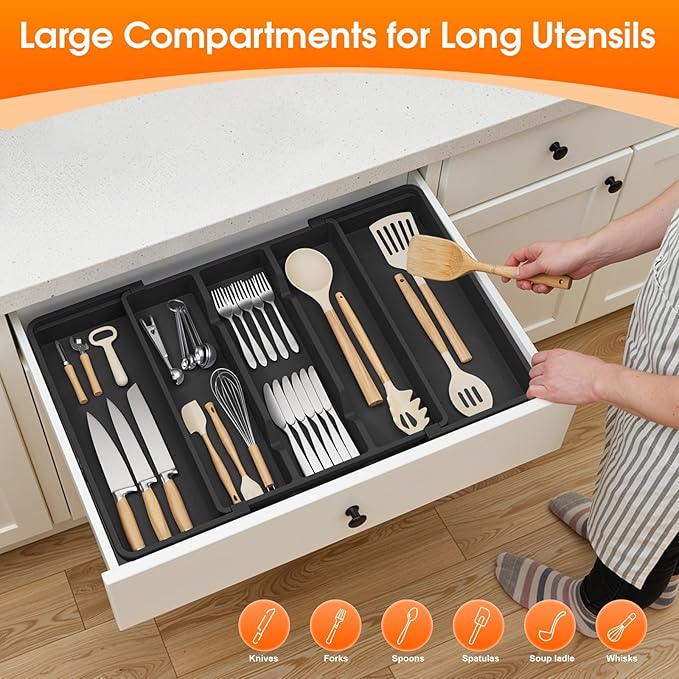 Large Silverware Organizer, Expandable Utensil Drawer Organizer - Image 3