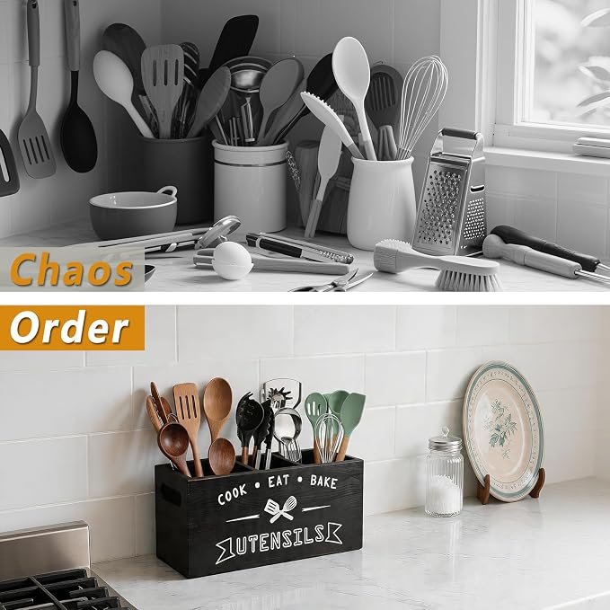 Large and Durable Wooden Kitchen Utensil Holder - Image 2