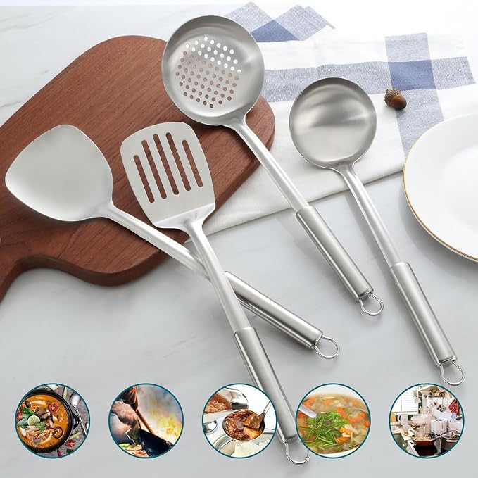 Pleafind 2-Pcs Solid & Slotted Spatula Set, 304 Stainless Steel Spatula - Image 7