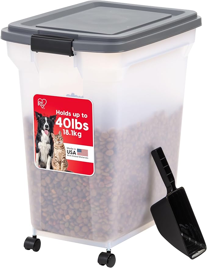 IRIS USA Dog Food Storage Container 40 lbs, Attachable Wheels, & Included Scoop by IRISUSA