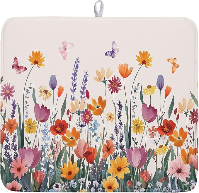 Kawani Spring Summer Flowers Dish Drying Mat by Kawani