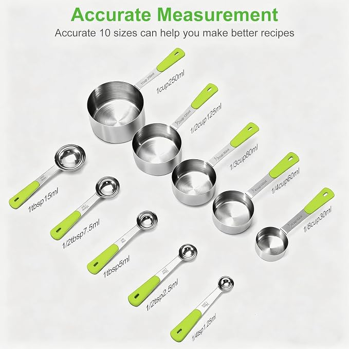 Bopei Measuring Cups and Spoons Set Stainless Steel 10 Piece - Image 2