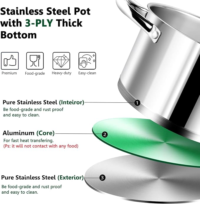 P&P CHEF 8 Quarts Cooking Stock Pot - Image 4