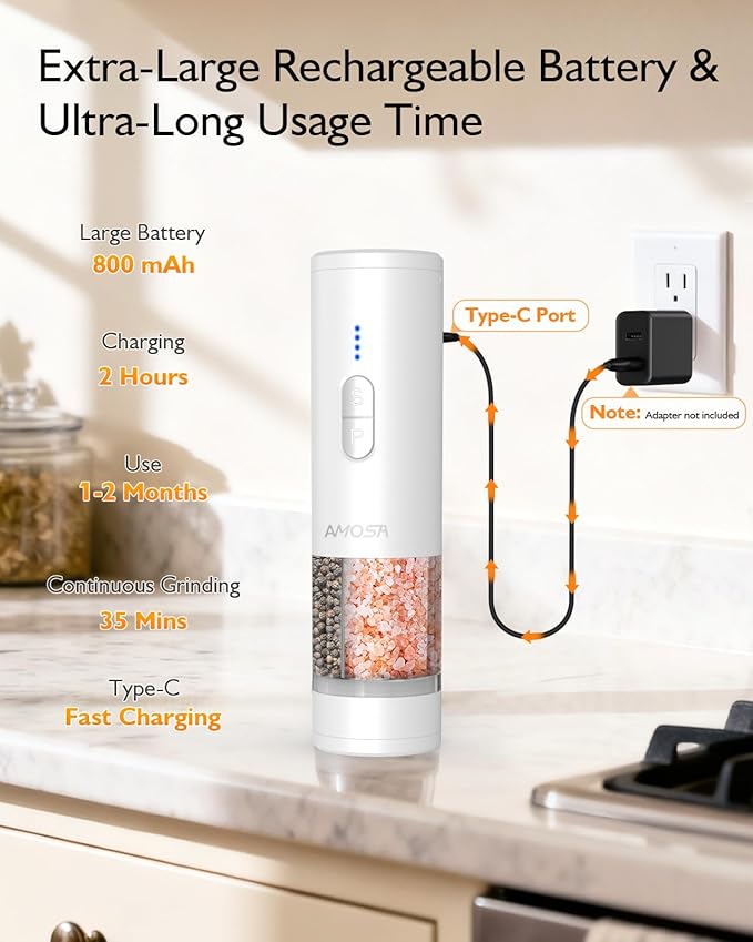 Electric Salt and Pepper Grinder Set, 2 in 1 Dual Bins USB Rechargeable - Image 5