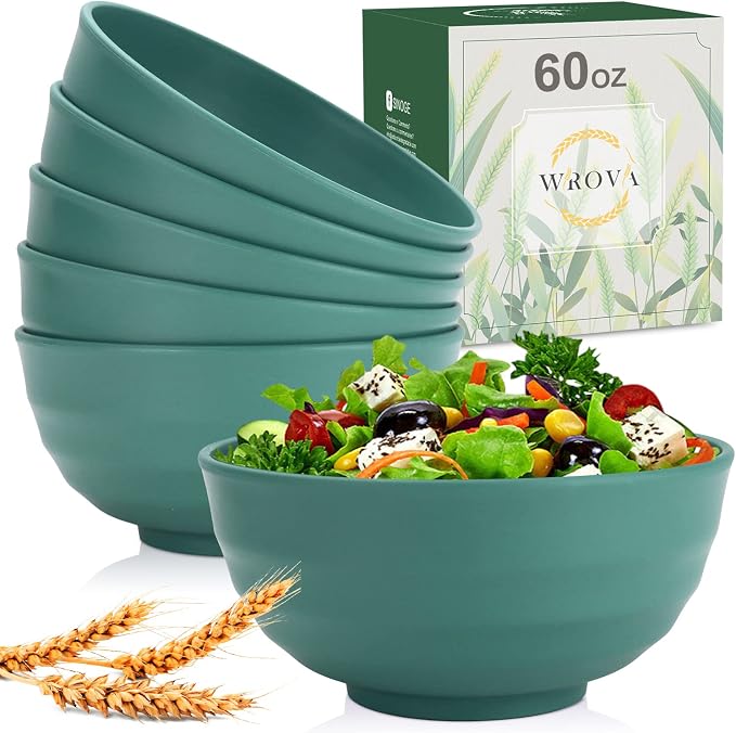 Wrova Wheat Straw Bowls Set 60 OZ Unbreakable Large Cereal Bowls Set of 6 by WROVA