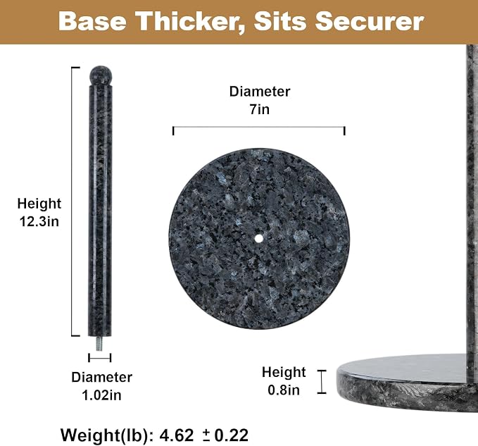 Koville Norwegian Natural Granite Paper Towel Holder Countertop, Genuine Stone - Image 3