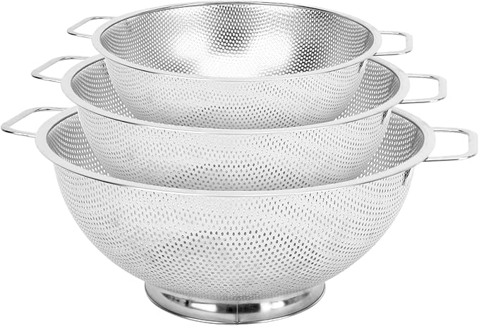3PCS Colander for Kitchen, 3QT & 4QT & 5QT, Stainless Steel Colander Strainer by Kteniy