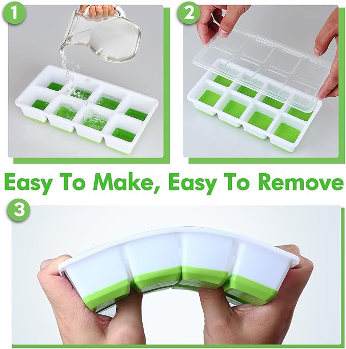 Large Ice Cube Trays with Lid, Jrisbo 2 Pack Stackable Silicone Ice Cube Molds - Image 2