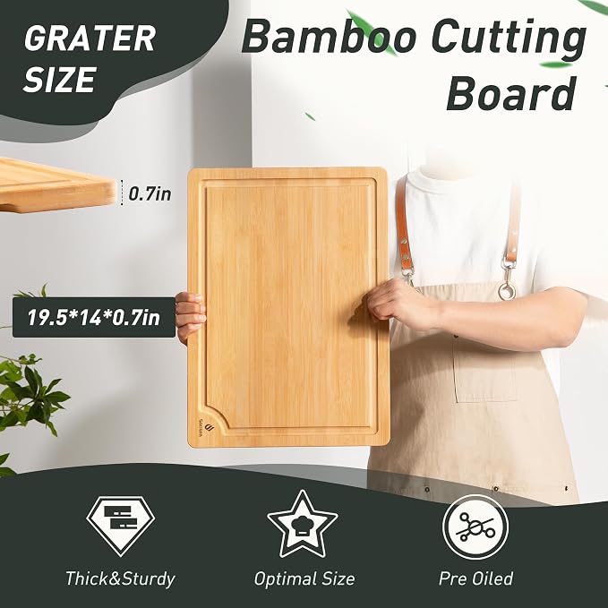 Extra Large Bamboo Board Charcuterie Non Slip Feet Over Sink Wooden Cutting - Image 2