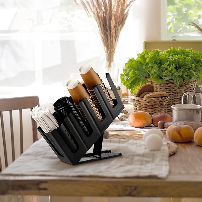 Paper Cup and Lid Holder with Straw Organizer, Disposable Coffee Cup Dispenser - Image 8