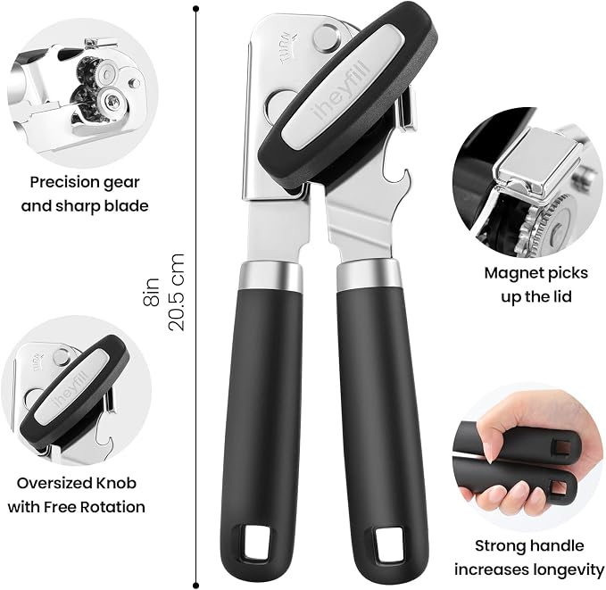 Manual Can Opener with Magnet Lid Lifter, Heavy Duty Handheld Tin Opener and - Image 2