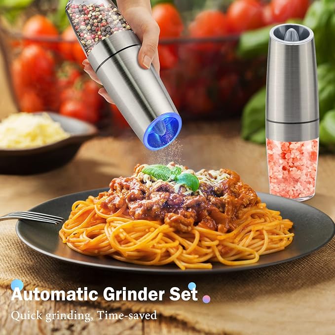 Gravity Electric Salt and Pepper Grinder Set, Battery Powered LED Light One - Image 6