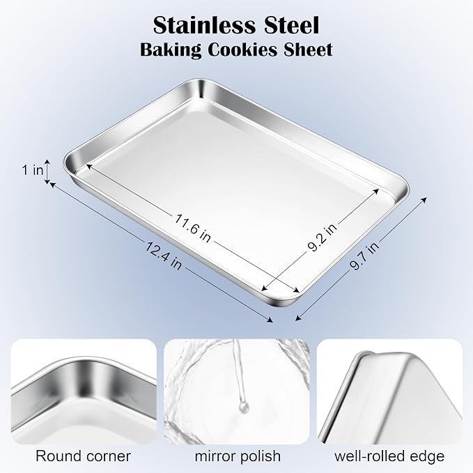 E-far Stainless Steel Baking Sheet, 12.4” x9.7” Baking Cookie Sheet Pan - Image 2