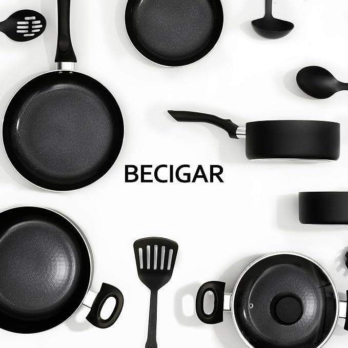 BECIGAR 8pcs Black Ceramic Pots and Pans Set, Cooking Pan Set, Cooking Pot Set - Image 4