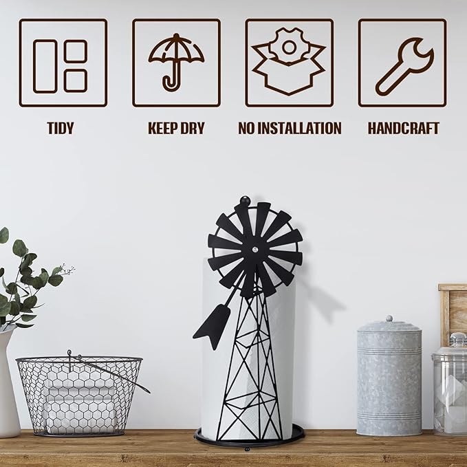 Vesici Windmill Paper Towel Holder Western Farmhouse Standing Paper Towel Roll - Image 3