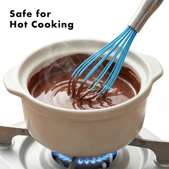 OYV 10-Inch Blue Silicone Whisk, Heat Resistant 480°F Kitchen Whisk - Image 5