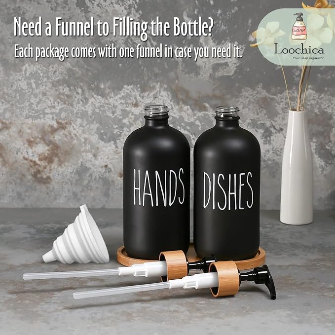 LOOCHICA 2 Pack Black Glass Soap Dispenser Set - Image 9